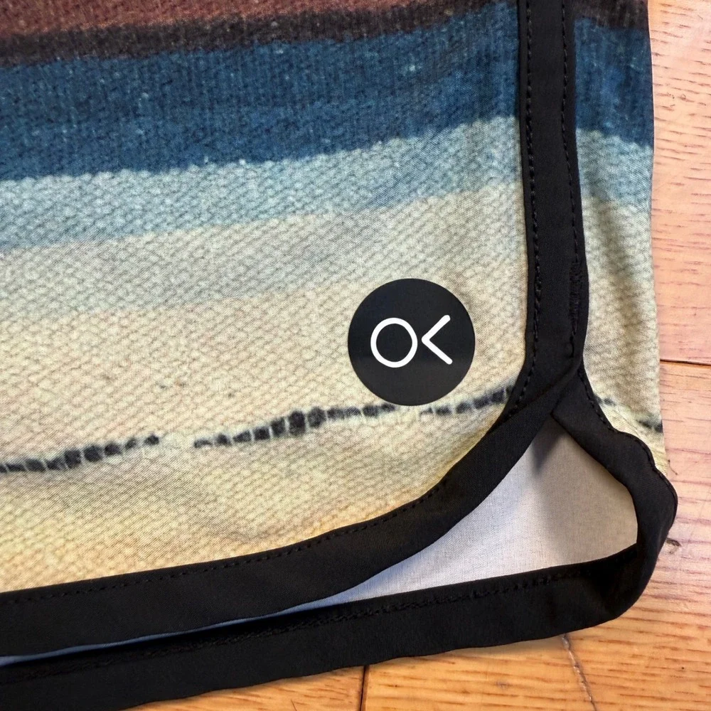 Outerknown Mens Serape Stripe Board Shorts Blue Multi Color Swim Trunks Size 28
